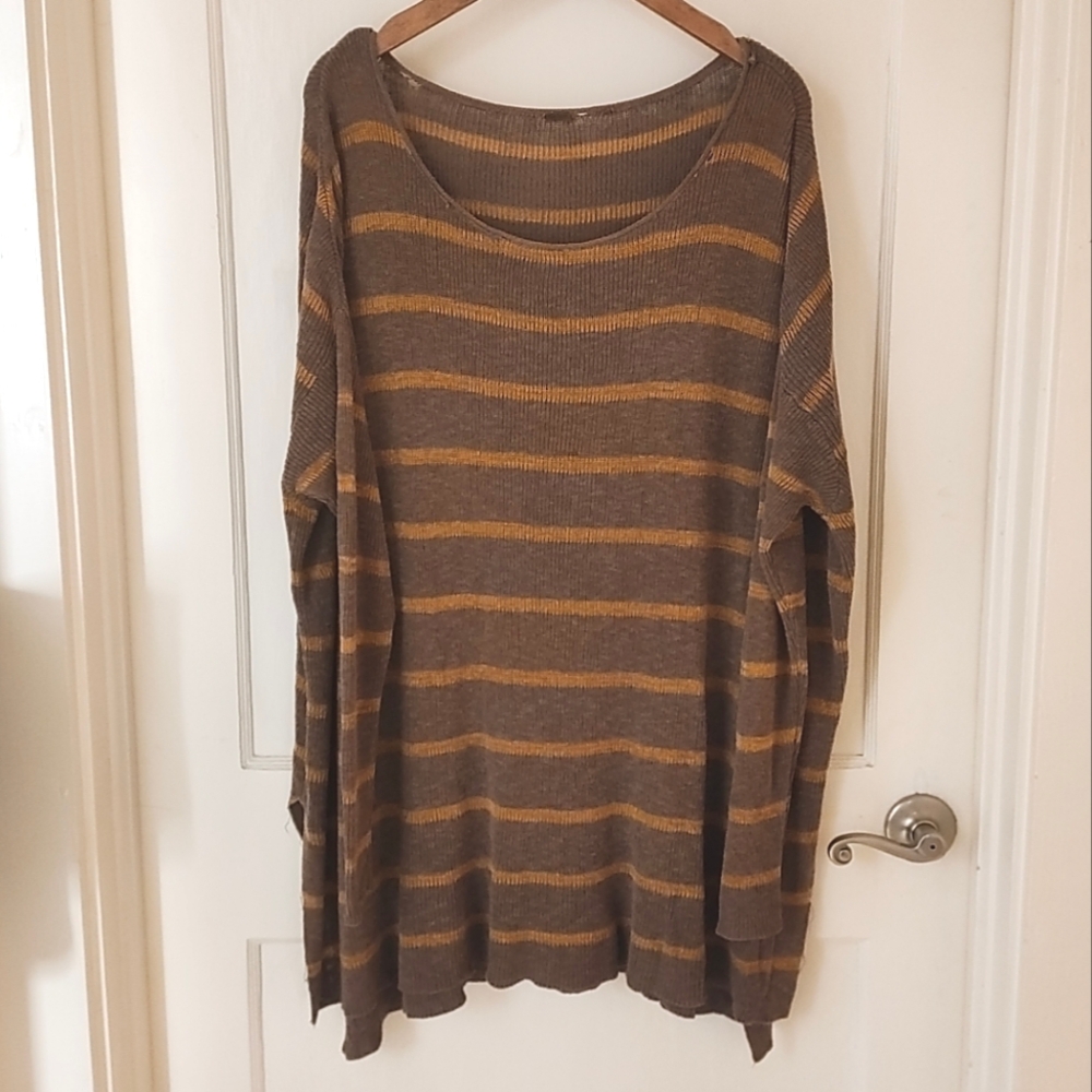 Free People Lightweight Off the Shoulder Stripe Tunic Sweater Top